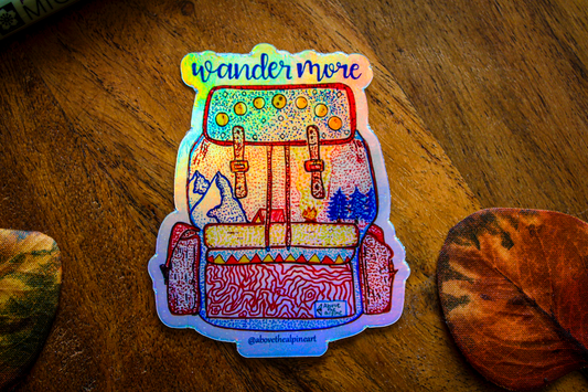 Wander More Holographic Sticker